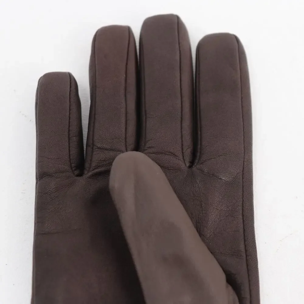 Aris Gloves Women Large Brown Leather Lined Hook Loop Closure Wrist